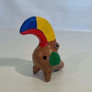 Vintage Ocarina Folk Art Clay Toucan Whistle 3 Head Flute Shape Shift Animal 5”